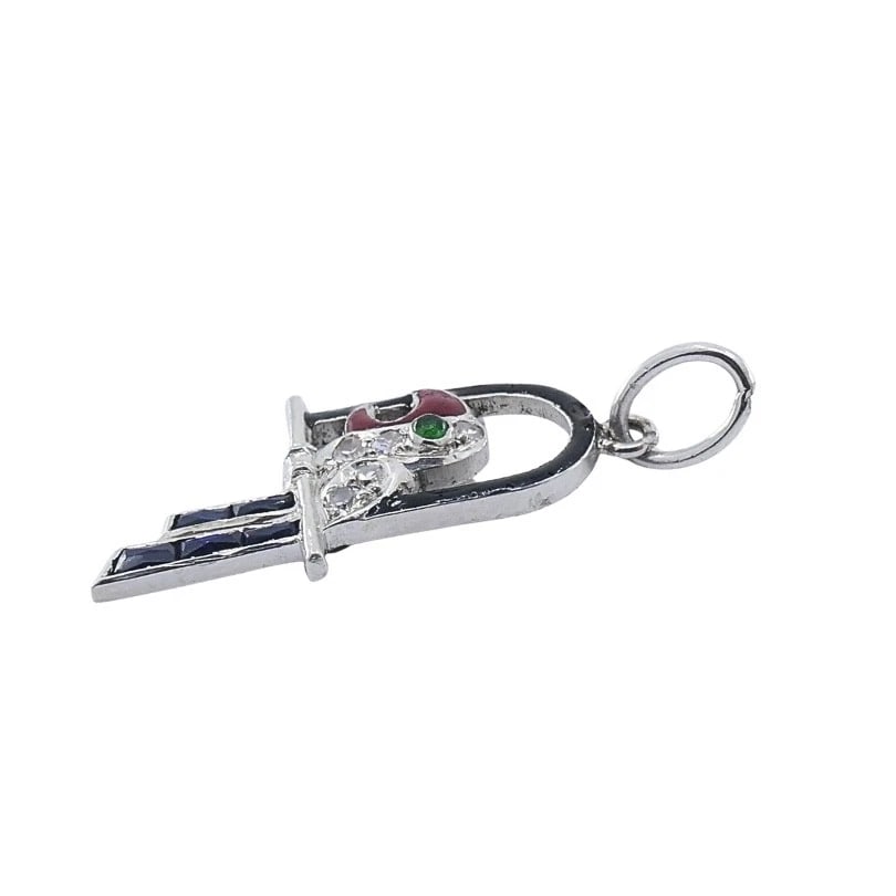 Antique Platinum Parrot Charm Gemstone Diamond Accents - 4