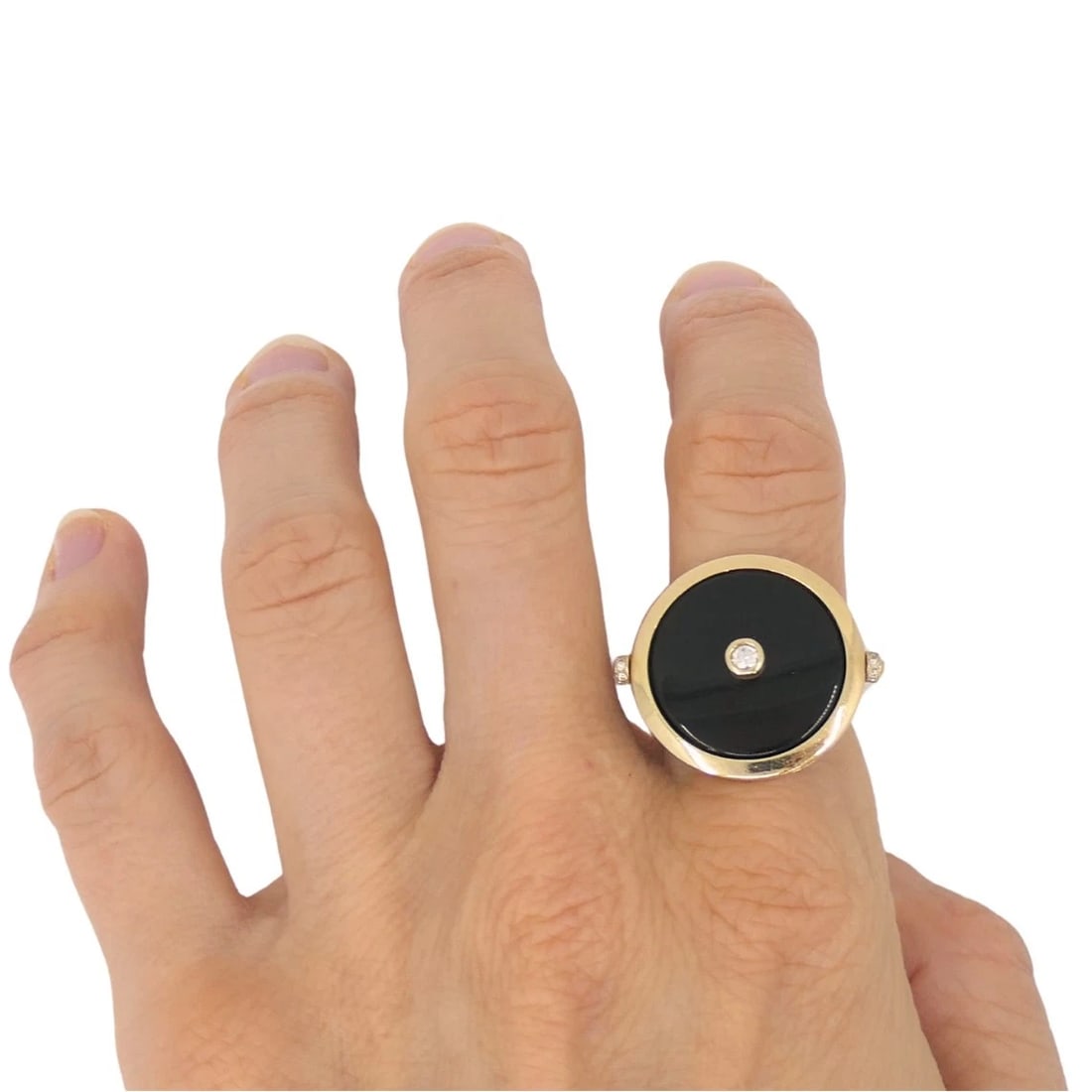 Onyx Ring 14k Gold Diamond Disk Shape - 10