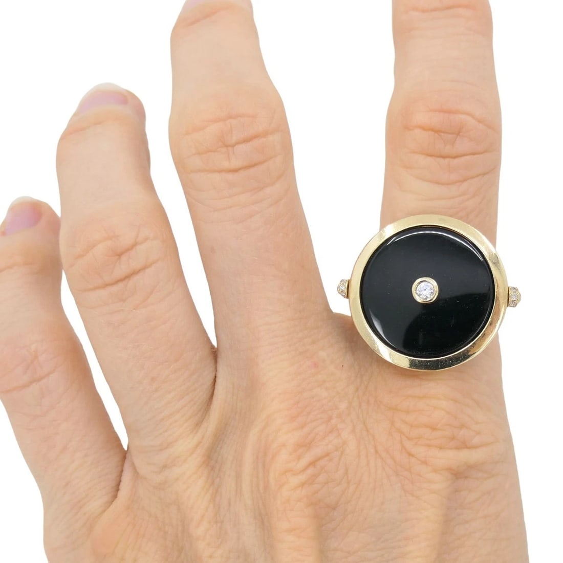 Onyx Ring 14k Gold Diamond Disk Shape - 3