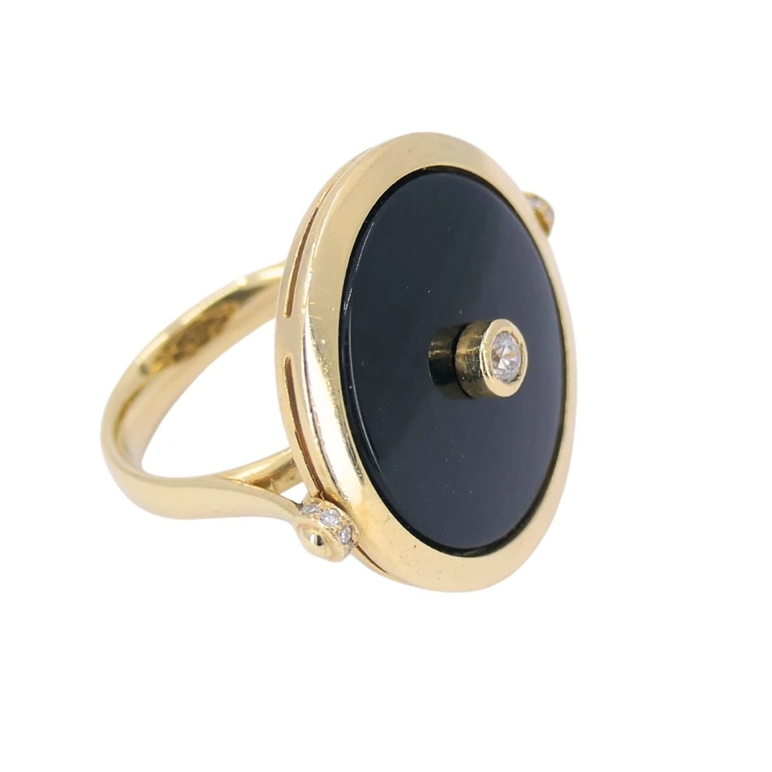Onyx Ring 14k Gold Diamond Disk Shape - 4