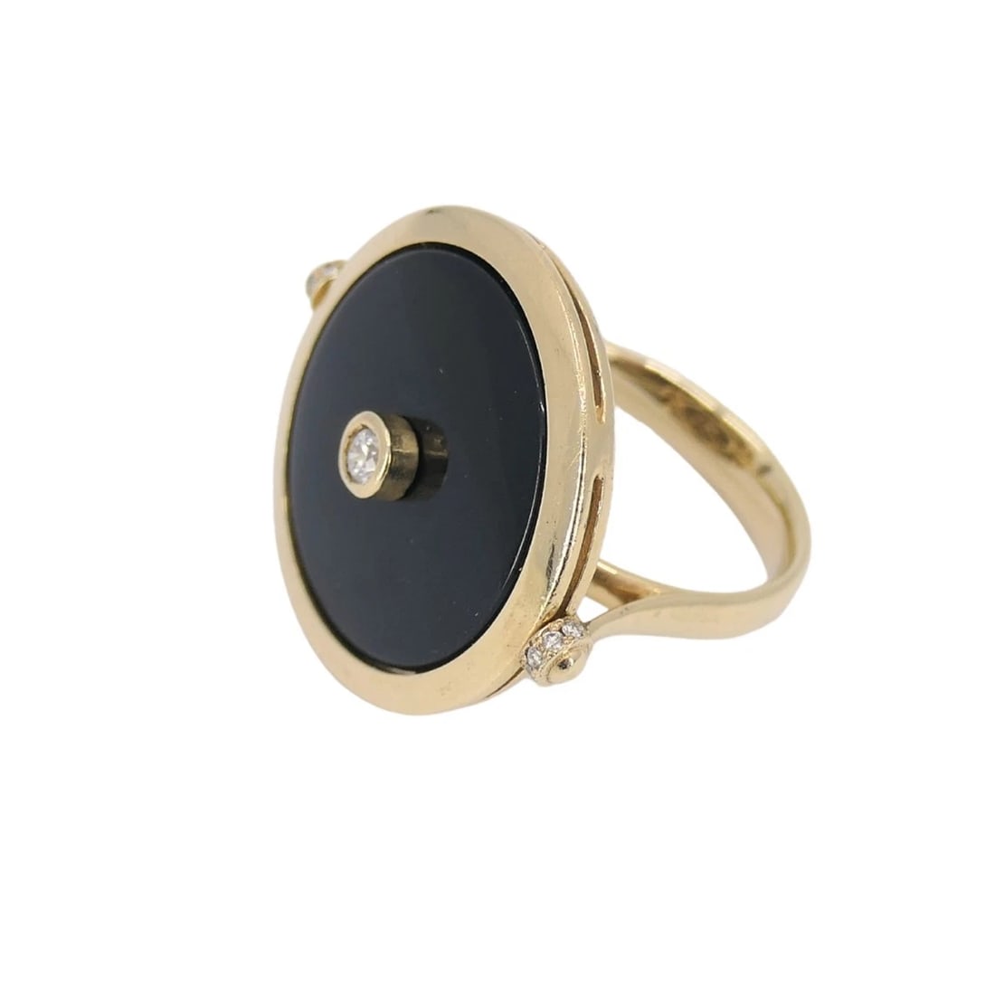 Onyx Ring 14k Gold Diamond Disk Shape - 5