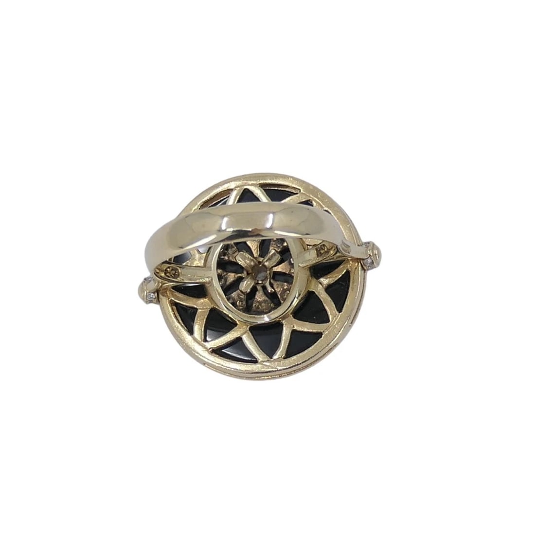 Onyx Ring 14k Gold Diamond Disk Shape - 8