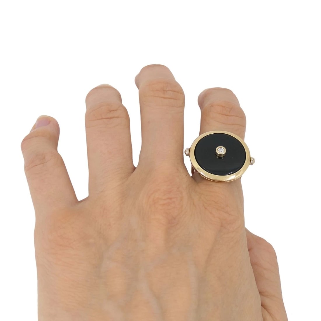 Onyx Ring 14k Gold Diamond Disk Shape - 9