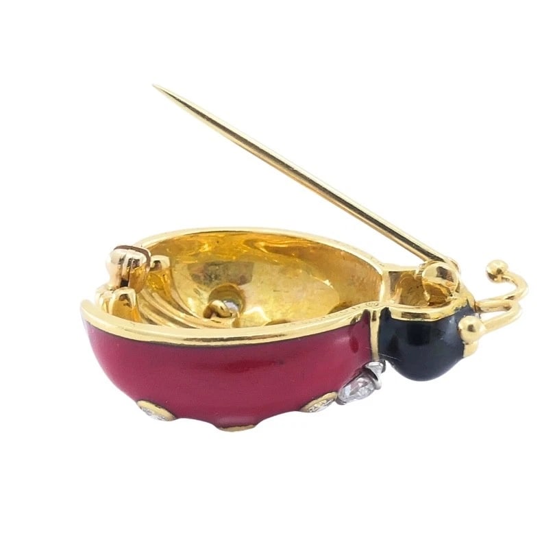 Oscar Heyman 18k Gold Diamond Enamel Ladybug Brooch - 10