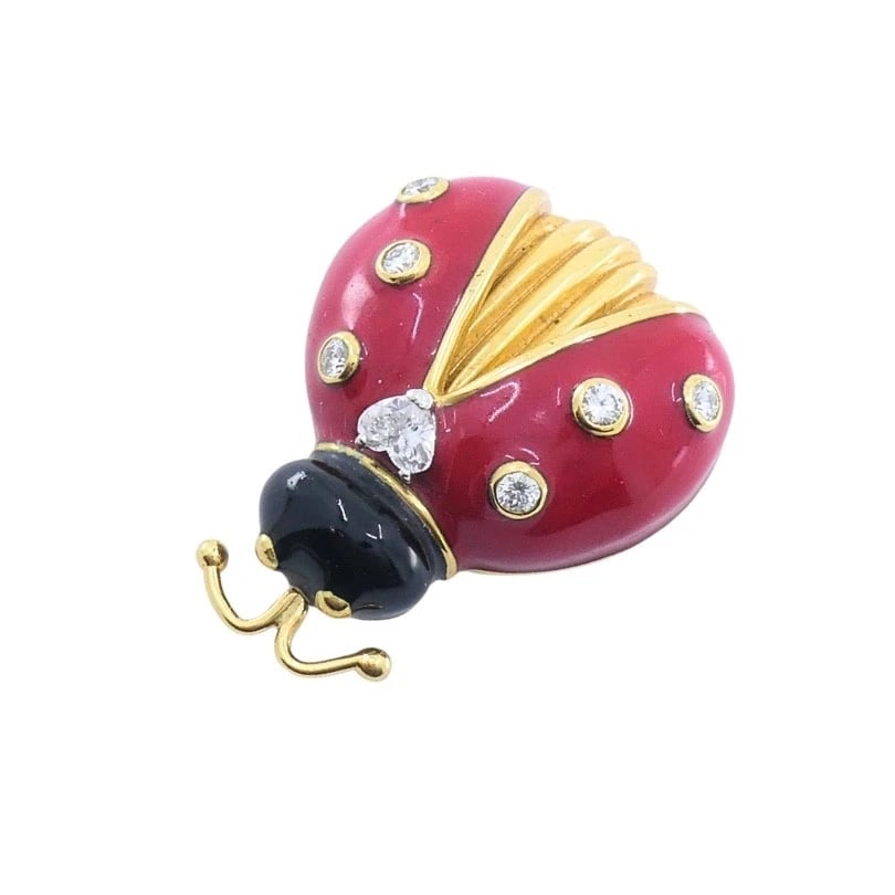 Oscar Heyman 18k Gold Diamond Enamel Ladybug Brooch (1 of 12)