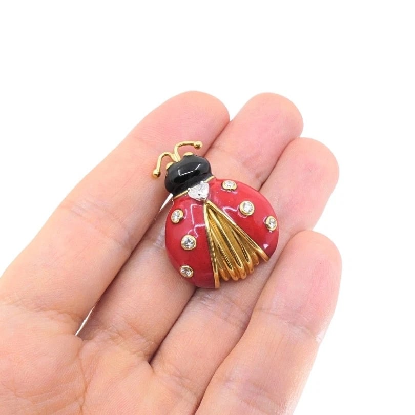 Oscar Heyman 18k Gold Diamond Enamel Ladybug Brooch - 3