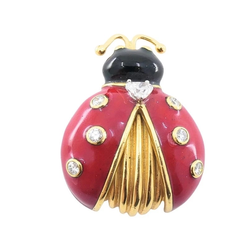 Oscar Heyman 18k Gold Diamond Enamel Ladybug Brooch - 4