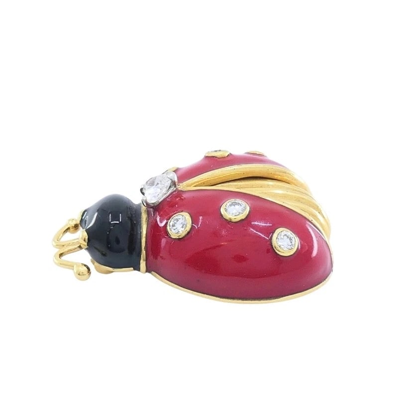 Oscar Heyman 18k Gold Diamond Enamel Ladybug Brooch - 5