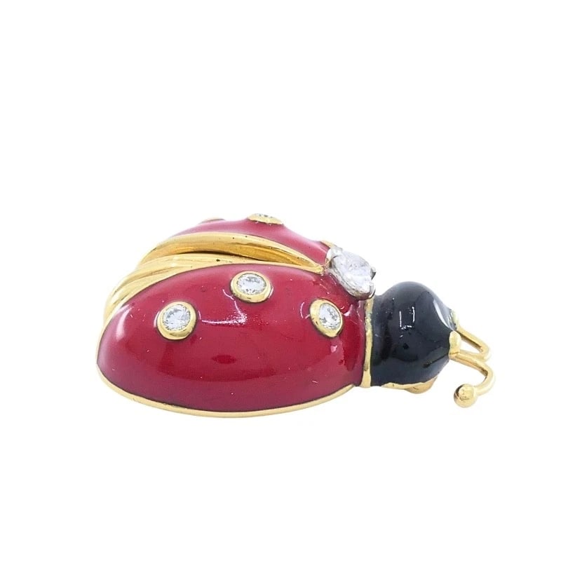 Oscar Heyman 18k Gold Diamond Enamel Ladybug Brooch - 6