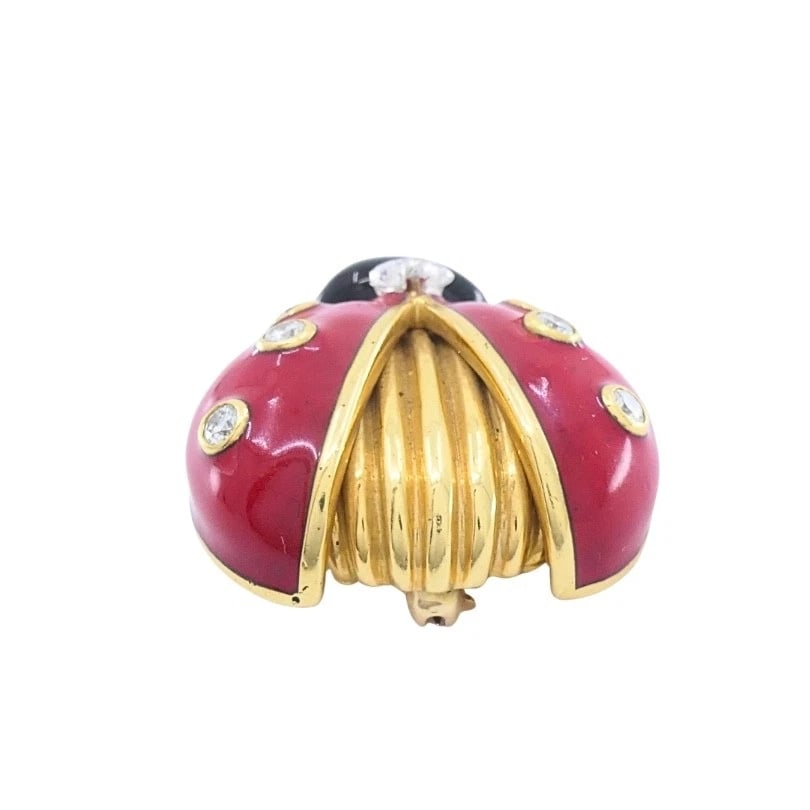 Oscar Heyman 18k Gold Diamond Enamel Ladybug Brooch - 8
