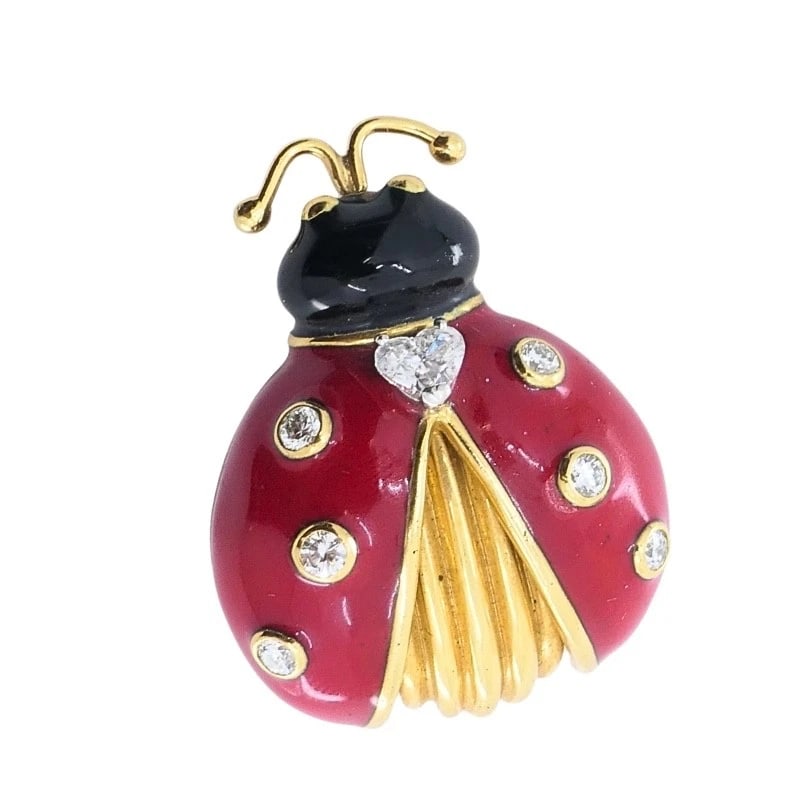 Oscar Heyman 18k Gold Diamond Enamel Ladybug Brooch - 9