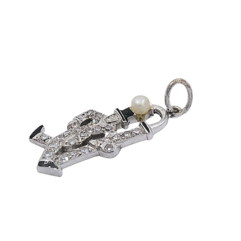 Platinum Diamond Walking Gentleman Charm Pearl Head - 4
