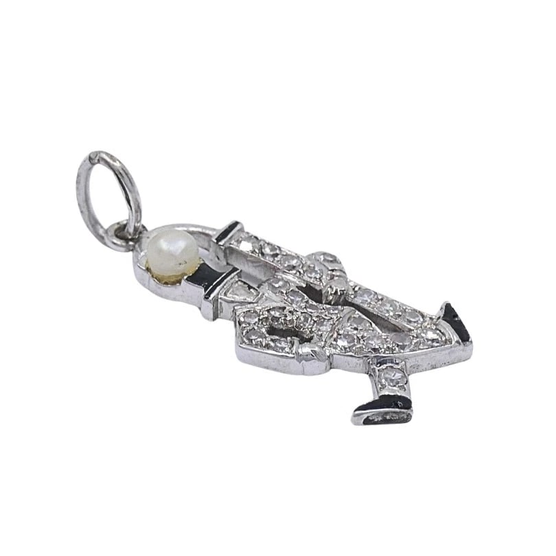 Platinum Diamond Walking Gentleman Charm Pearl Head - 5