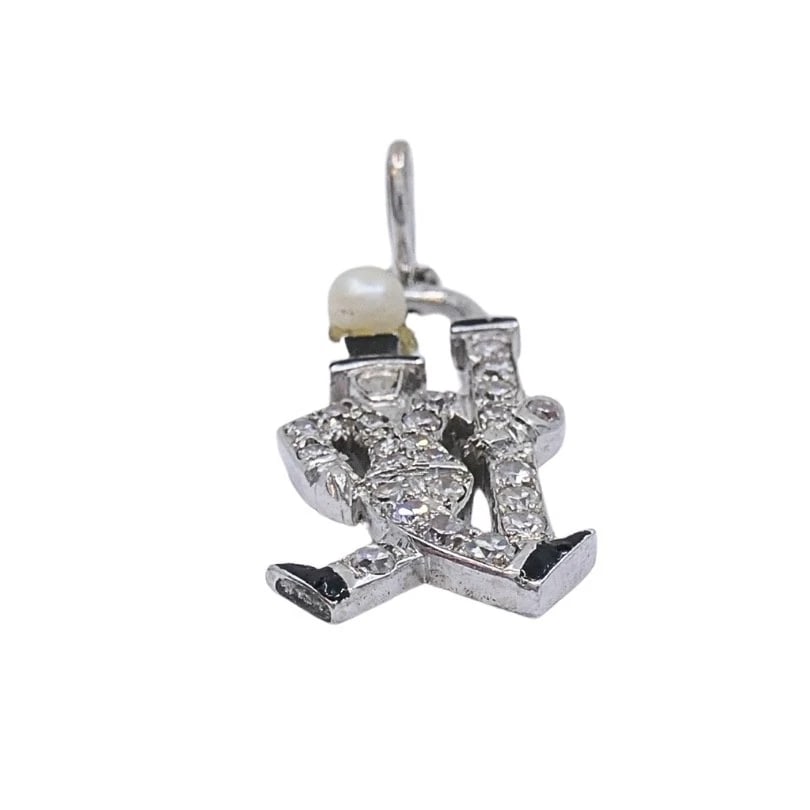 Platinum Diamond Walking Gentleman Charm Pearl Head - 6