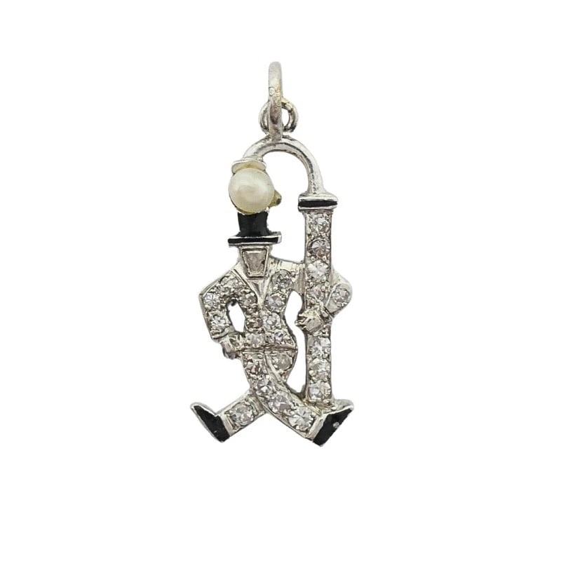 Platinum Diamond Walking Gentleman Charm Pearl Head - 7