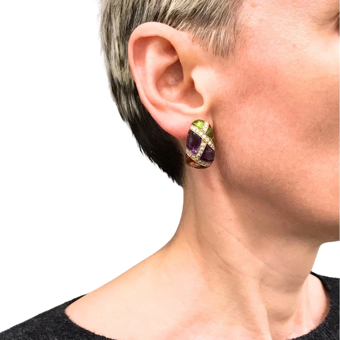 Bvlgari Vintage Bulgari Earrings Gold Diamond Gemstones Retractable Posts - 13