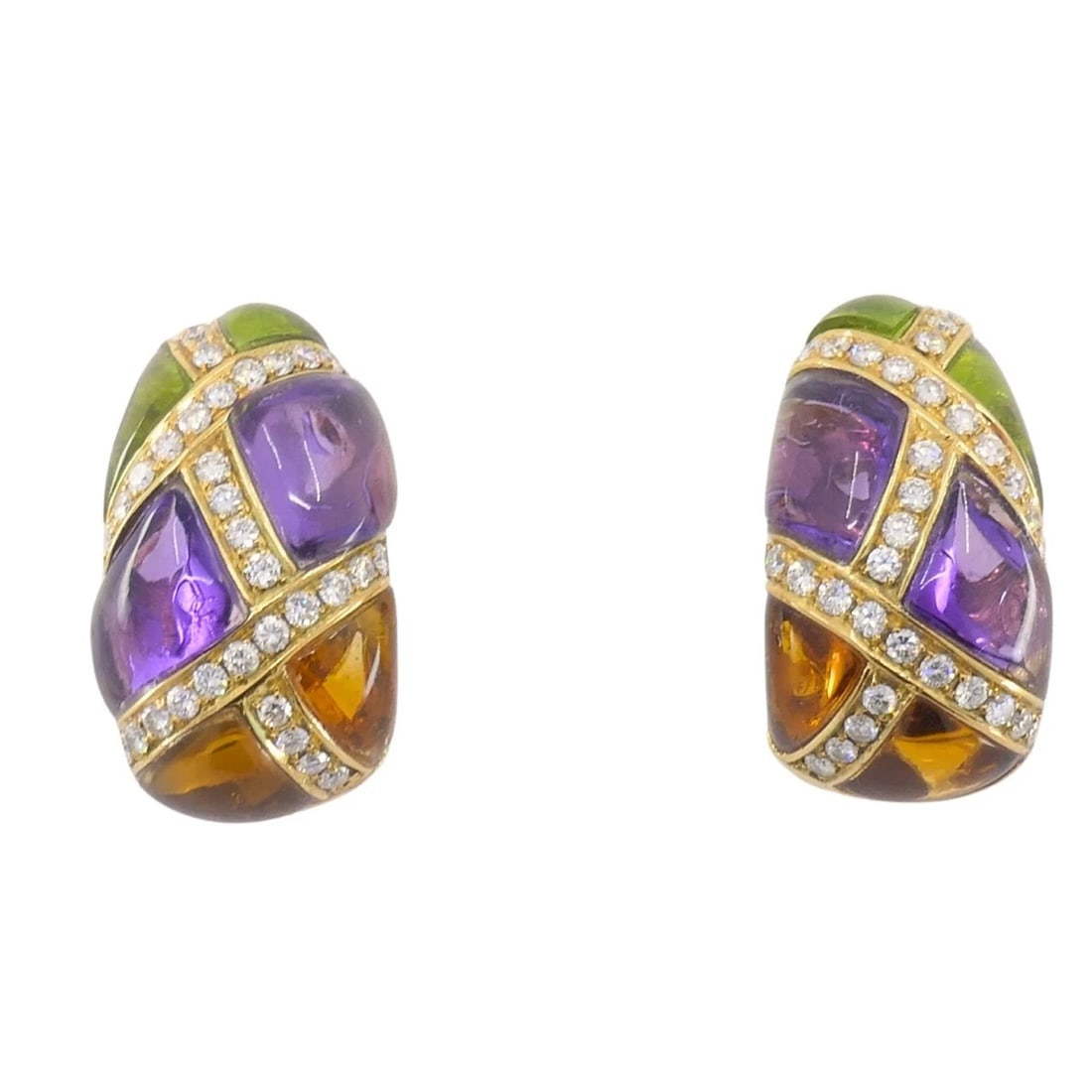 Bvlgari Vintage Bulgari Earrings Gold Diamond Gemstones Retractable Posts: Title: Bvlgari Vintage Bulgari Earrings Gold Diamond Gemstones Retractable Posts Description: Bvlgari Vintage Bulgari Huggie Earrings old Diamond emstones These Bulgari earrings are crafted in 18k gol