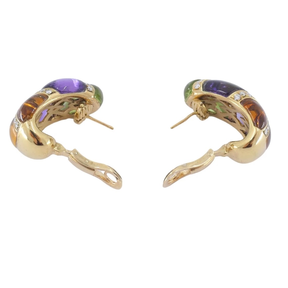 Bvlgari Vintage Bulgari Earrings Gold Diamond Gemstones Retractable Posts - 4