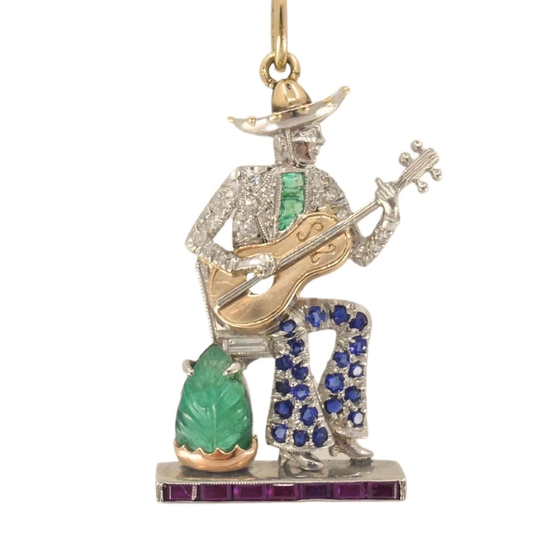 Antique 14k Gold Enamel Chain Necklace Platinum Pendant - 6