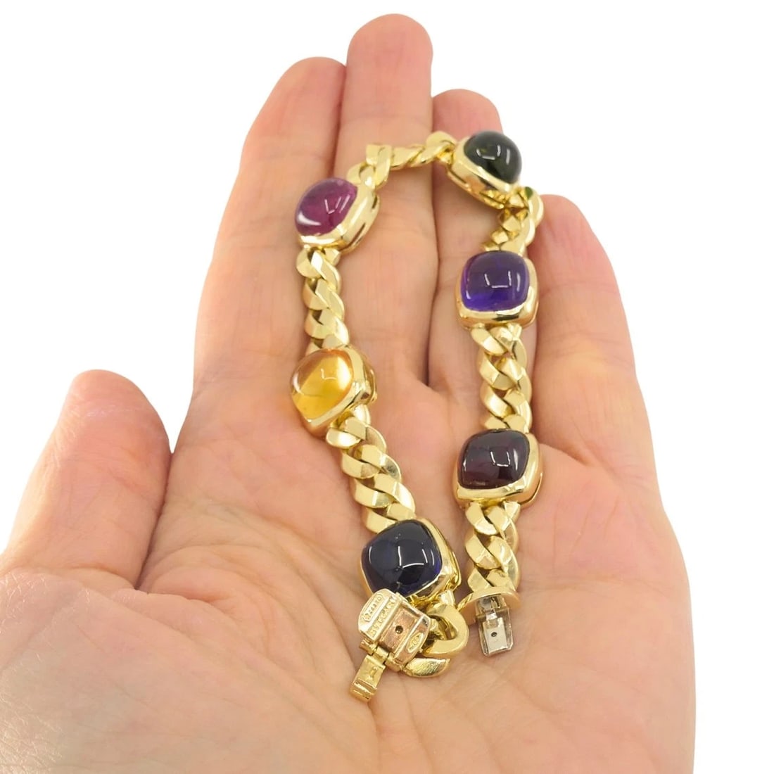 Vintage Bvlgari Bulgari Bracelet Gold Sugarloaf Gemstones - 5