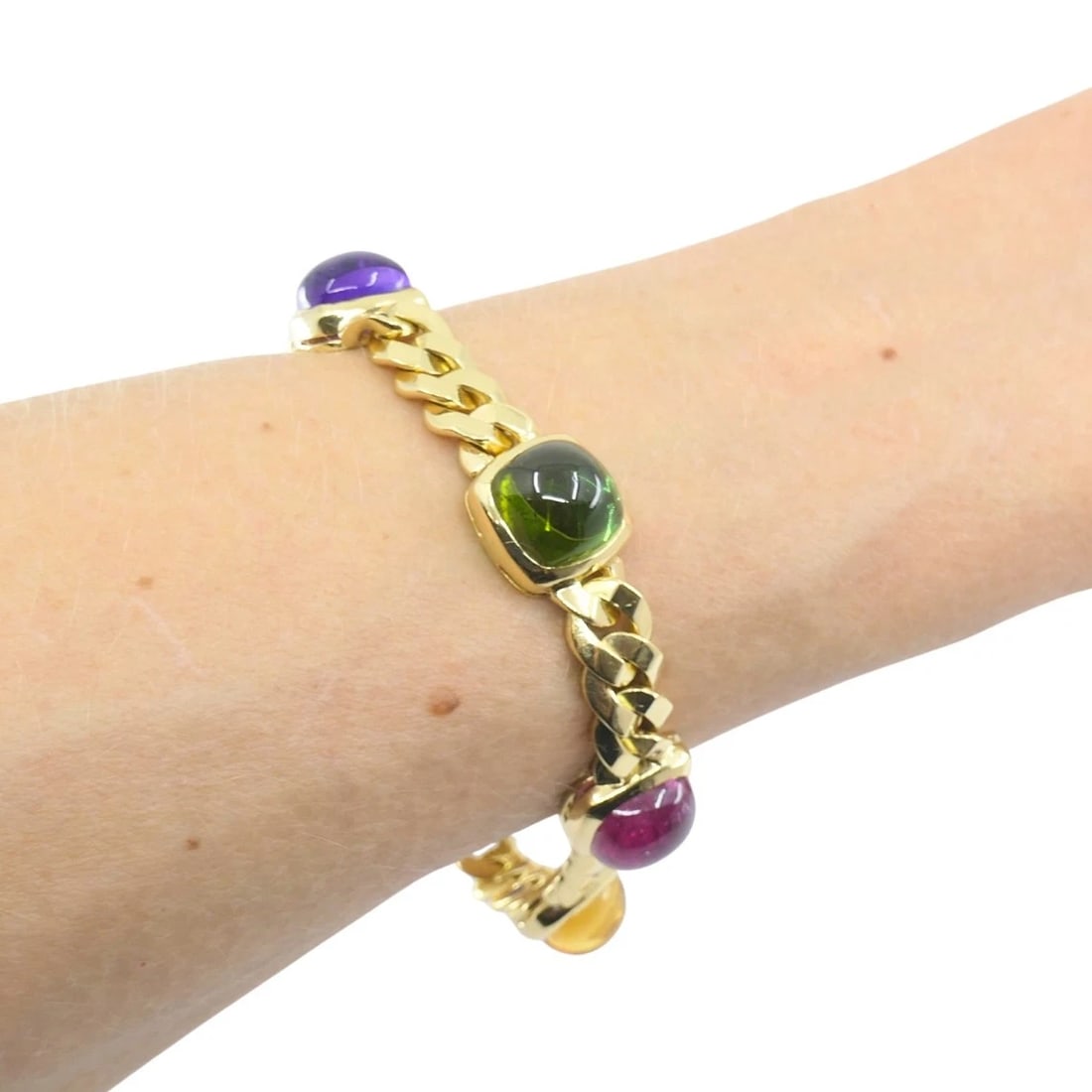 Vintage Bvlgari Bulgari Bracelet Gold Sugarloaf Gemstones - 7