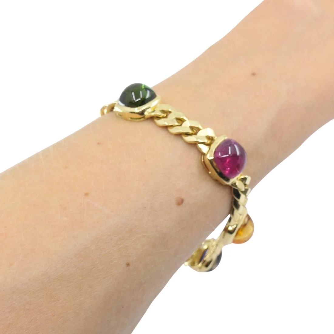 Vintage Bvlgari Bulgari Bracelet Gold Sugarloaf Gemstones - 8