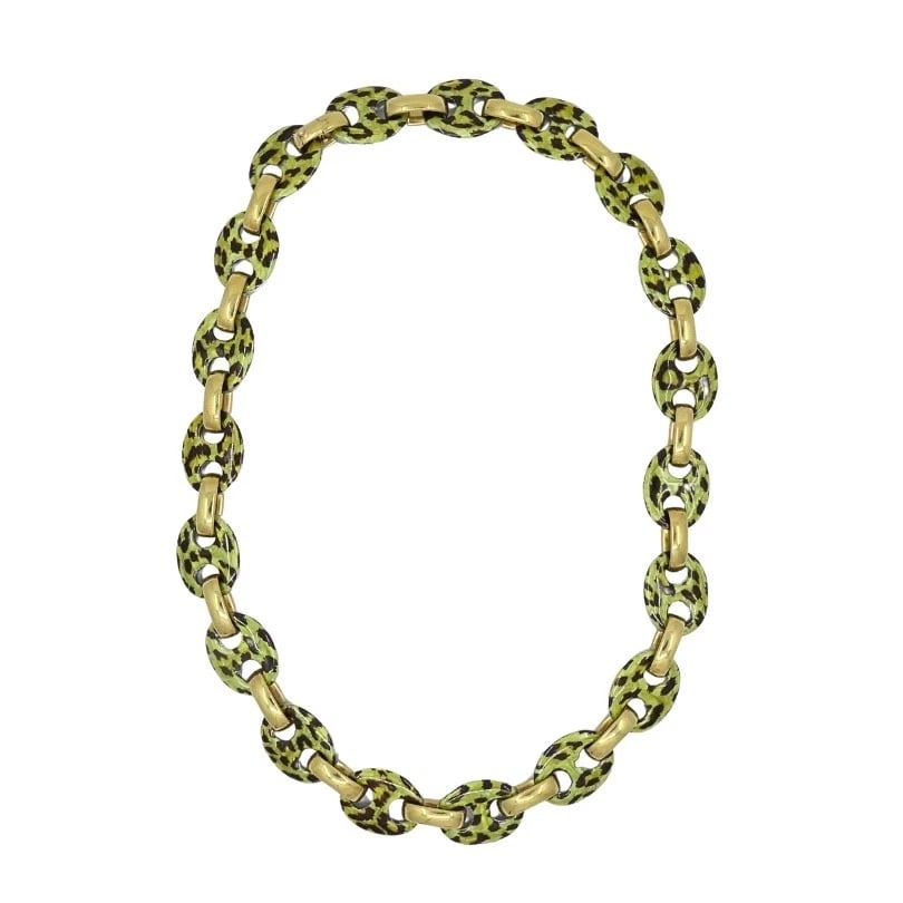 Nicolis Cola for Nardi 18k Gold, Metal Leopard Enamel Nautical Link Necklace - 4