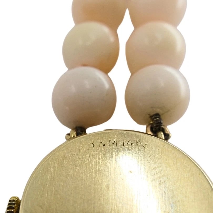 Baume & Mercier 14k Angel Skin Coral Double Strand Bracelet Watch, 1960s - 12