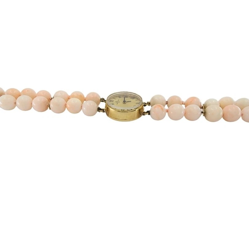 Baume & Mercier 14k Angel Skin Coral Double Strand Bracelet Watch, 1960s - 7
