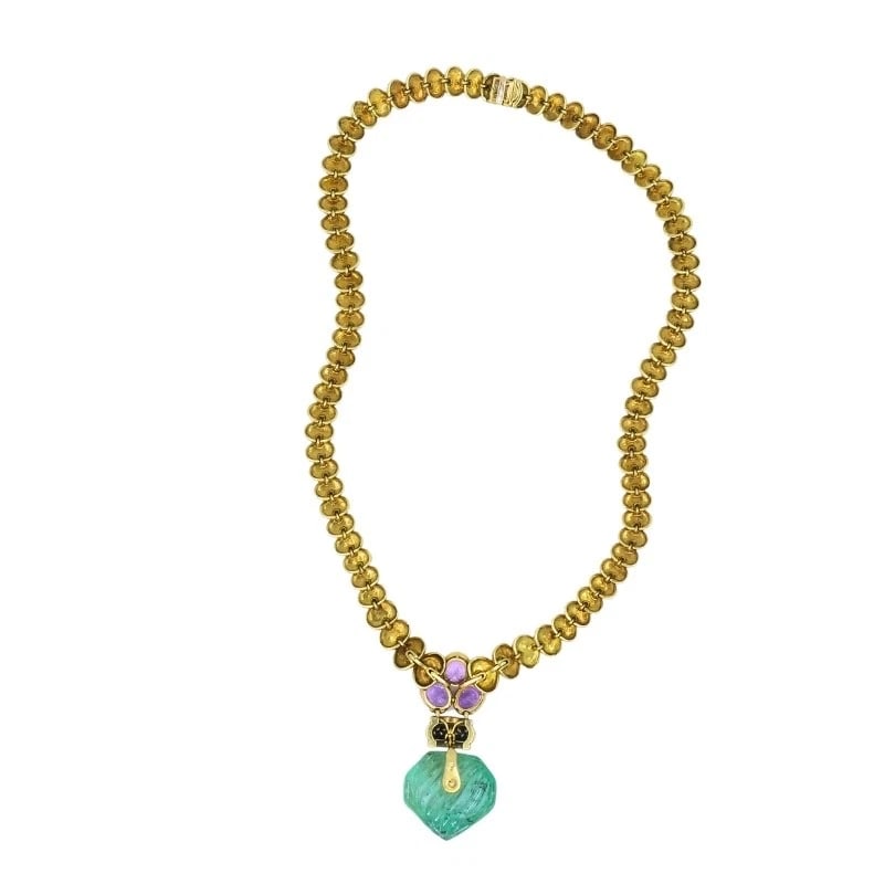 André Vassort 18k Gold Colombian Emerald Heart Necklace Sapphire Diamond GIA - 11