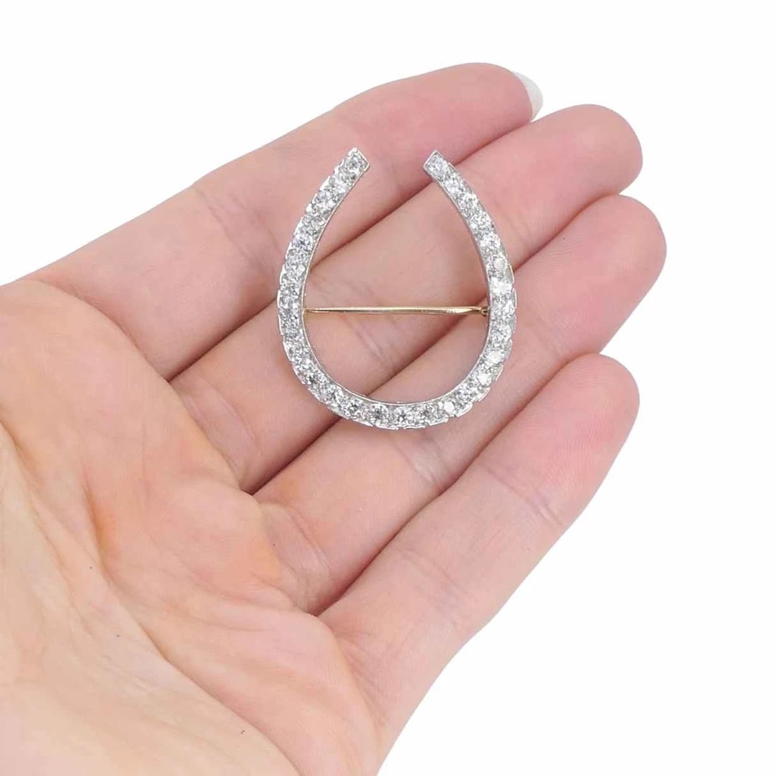 Antique Edwardian Gattle Platinum Diamond Horseshoe Brooch - 3