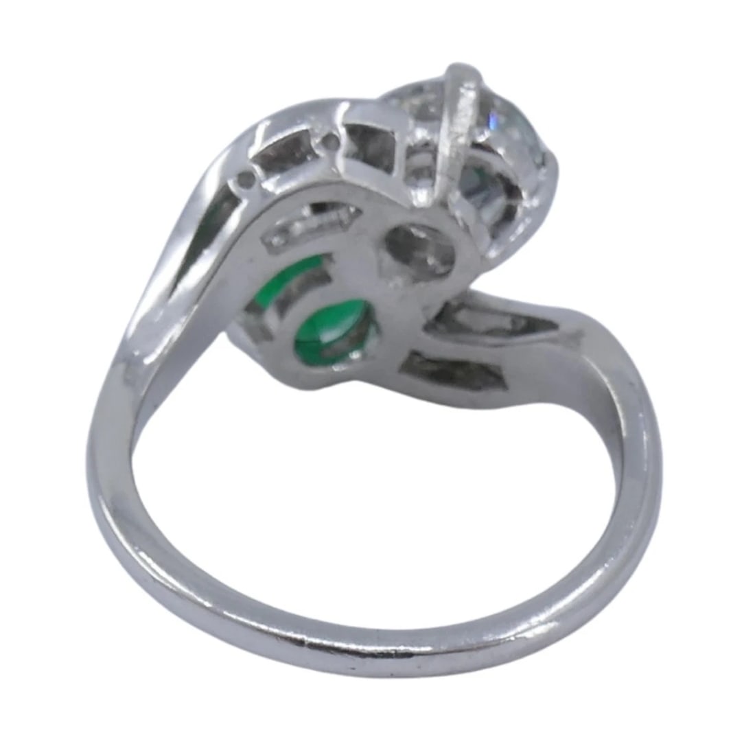 Vintage Platinum Toi et Moi Engagement Ring Diamond Emerald - 7