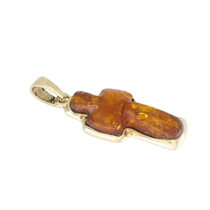 Vintage 14k Gold Baltic Amber Cross Pendant - 4