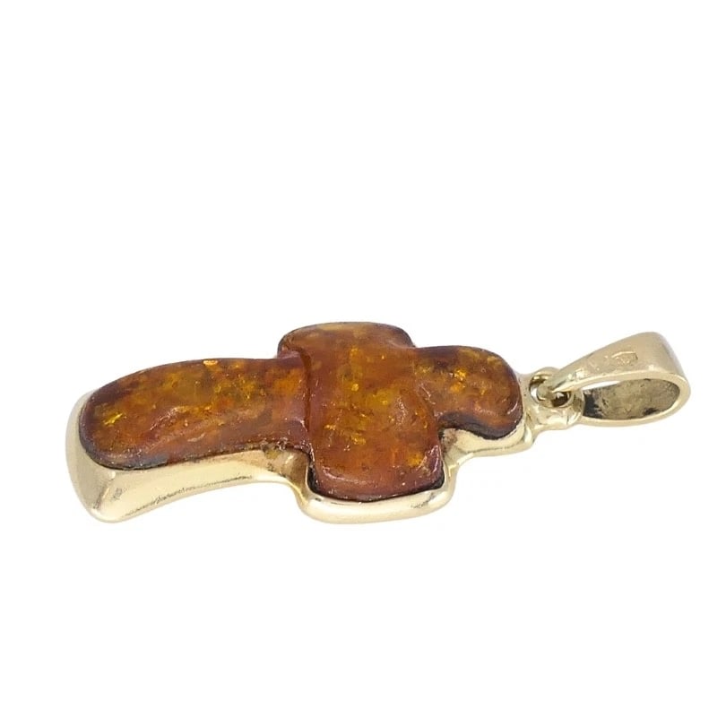 Vintage 14k Gold Baltic Amber Cross Pendant - 5