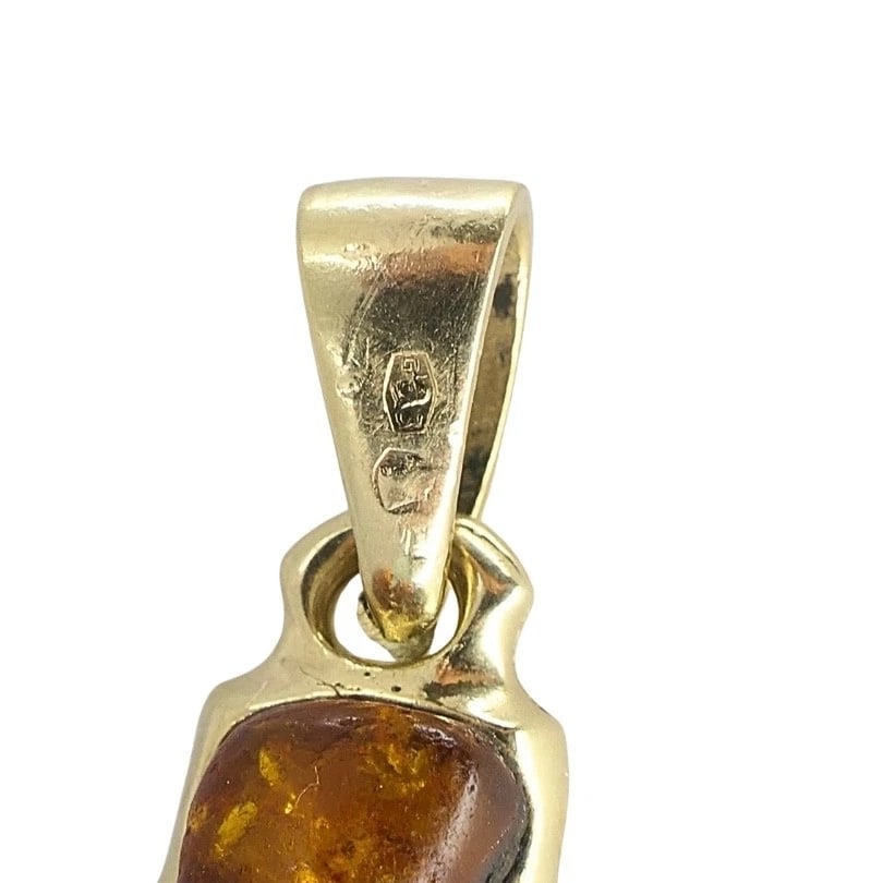 Vintage 14k Gold Baltic Amber Cross Pendant - 9