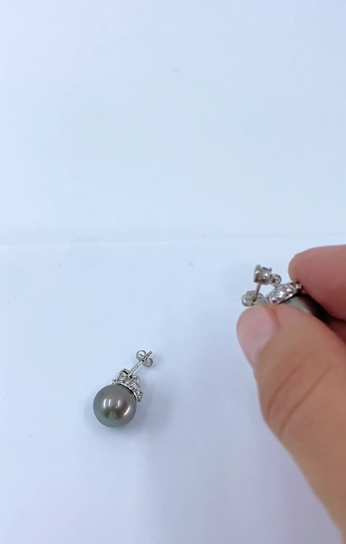 Tahitian Pearl Diamond 14k Gold Stud Earrings - 2