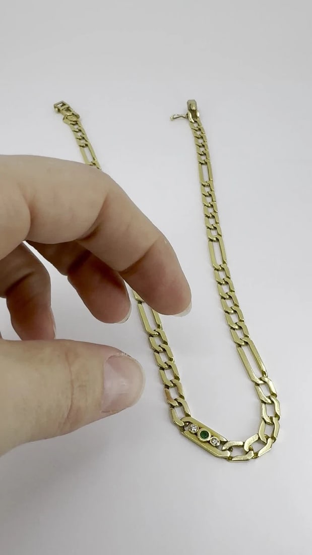 Vintage Cartier 18k Gold Emerald Diamond Chain Link Necklace - 2