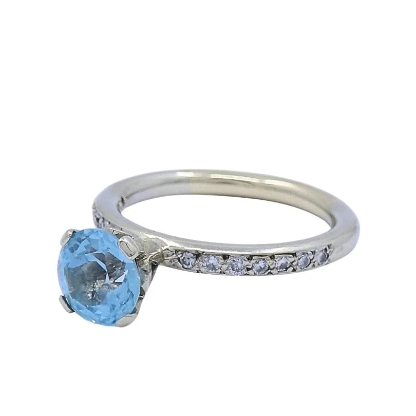 14k Gold Blue Topaz Diamond Accent Ring - 5