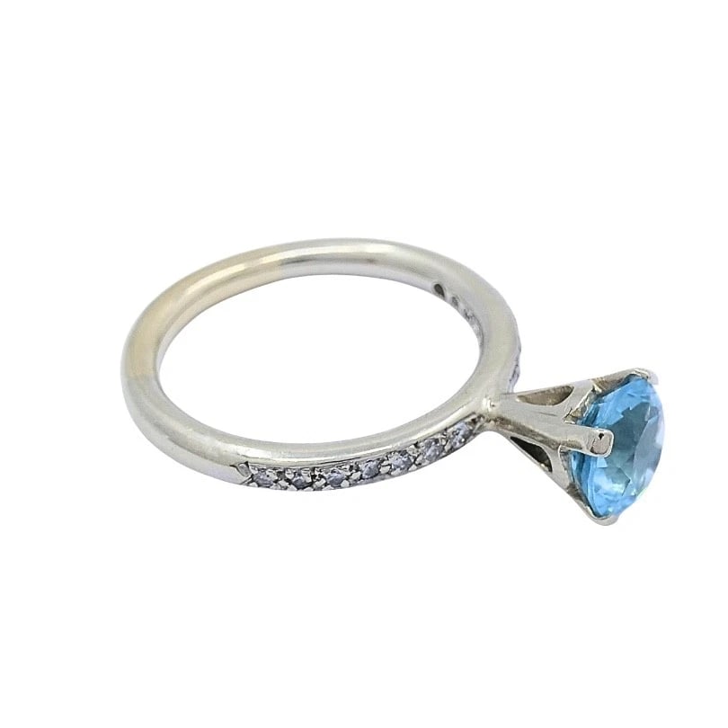 14k Gold Blue Topaz Diamond Accent Ring - 6