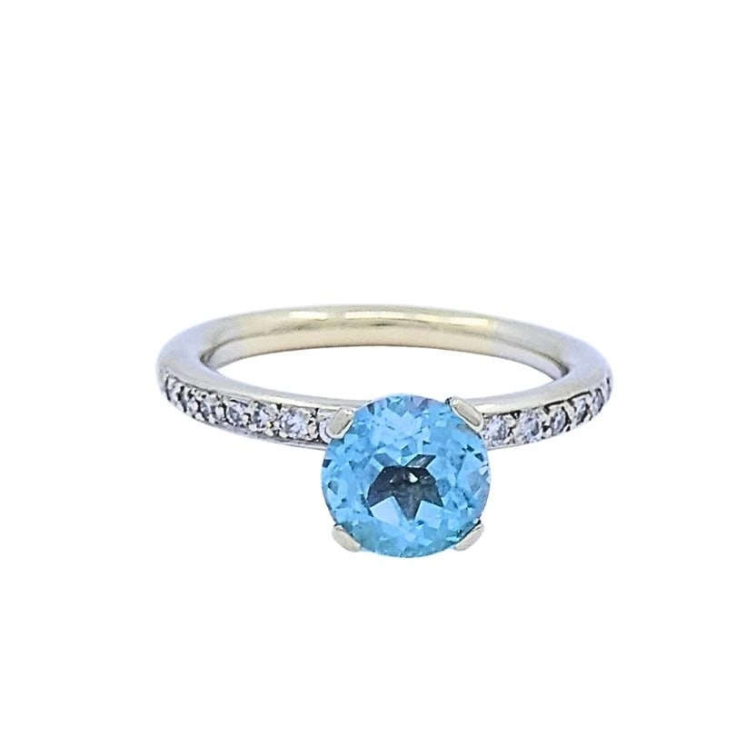 14k Gold Blue Topaz Diamond Accent Ring - 7