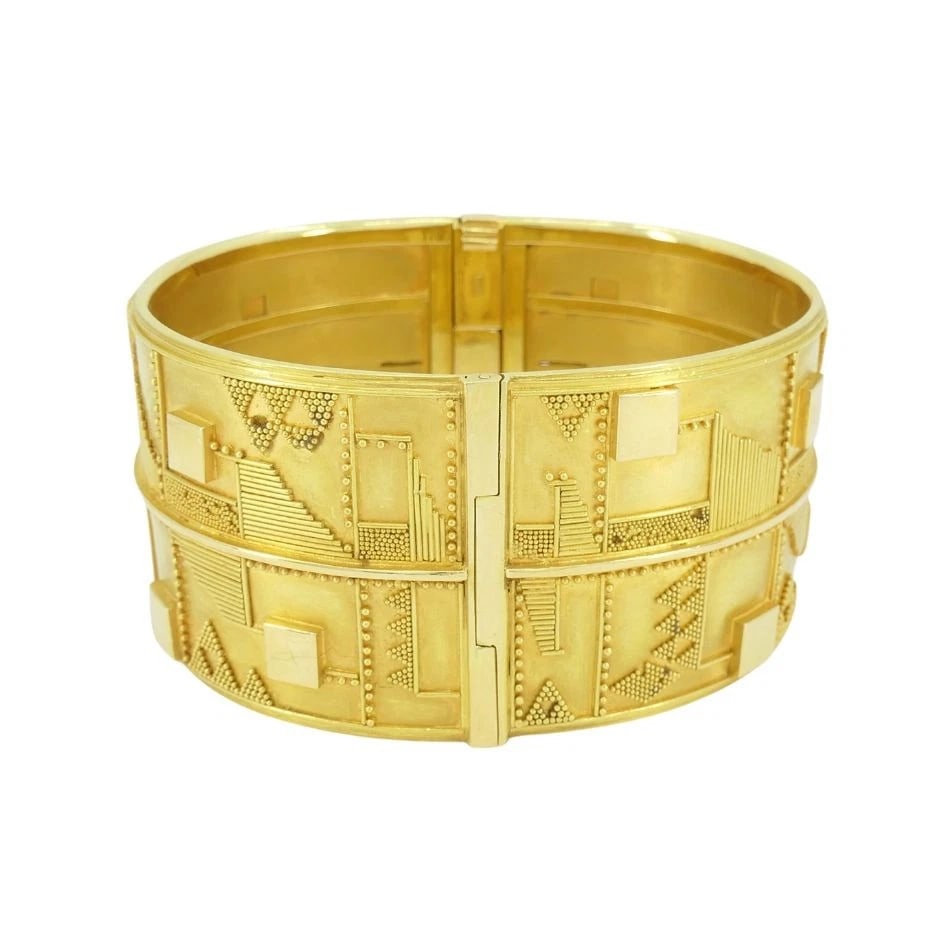 Vintage Elisabeth Treskow 18k Gold Geometric Hinge Cuff Bracelet c 1930s (1 of 9)