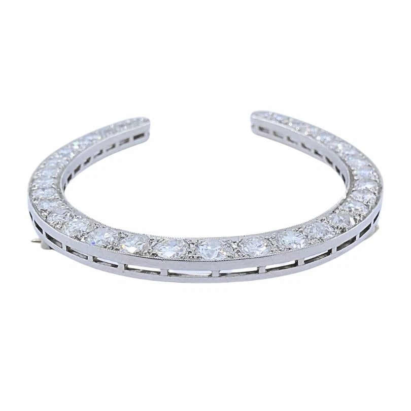 Edwardian Platinum Diamond Horseshoe Brooch - 8