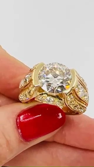 1950s Ring 18k Gold Cocktail RING Old European Cut Diamond - 2