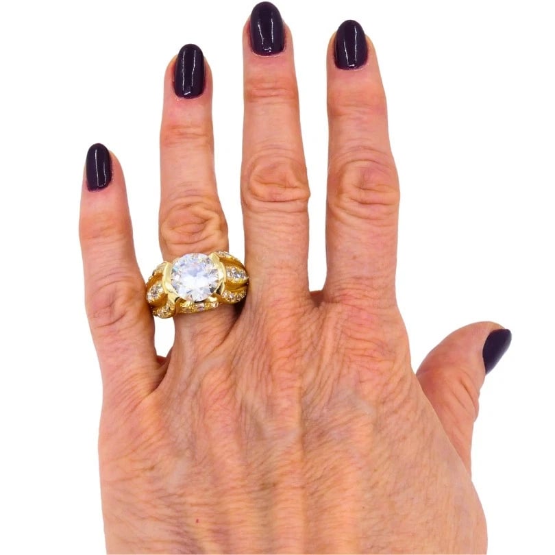 1950s Ring 18k Gold Cocktail RING Old European Cut Diamond - 3