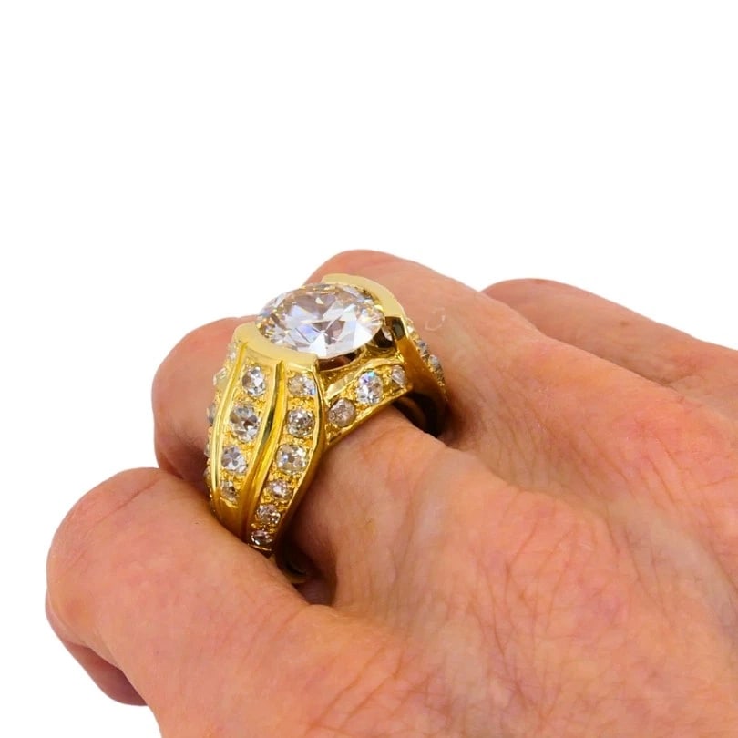 1950s Ring 18k Gold Cocktail RING Old European Cut Diamond - 5