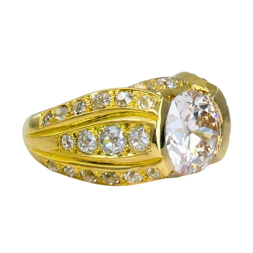 1950s Ring 18k Gold Cocktail RING Old European Cut Diamond - 6