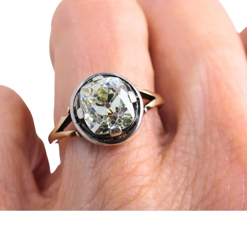 Victorian Engagement RING 14k Gold Silver Old Mine Cut Diamond - 3