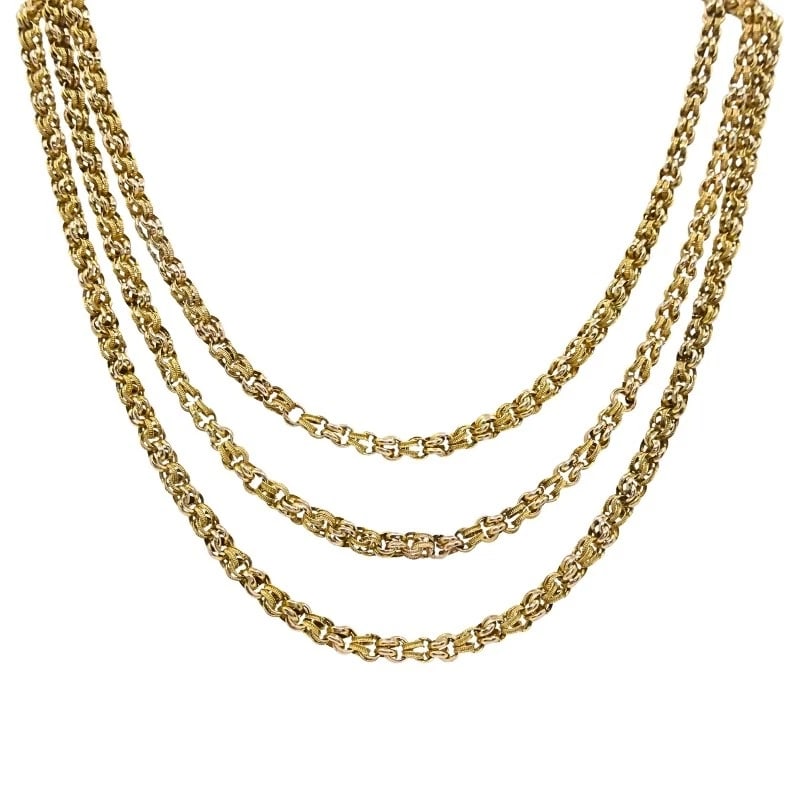 Victorian 10k Gold Textured Rope Link Long Chain Necklace: Title: Victorian 10k Gold Textured Rope Link Long Chain Necklace Description: Product details: MATERALS: 10k old WEHT: 48.3 rams MEASREMENTS: 3/16" x 61" TEM DETALS: Victorian 10k old Textured Rope Li