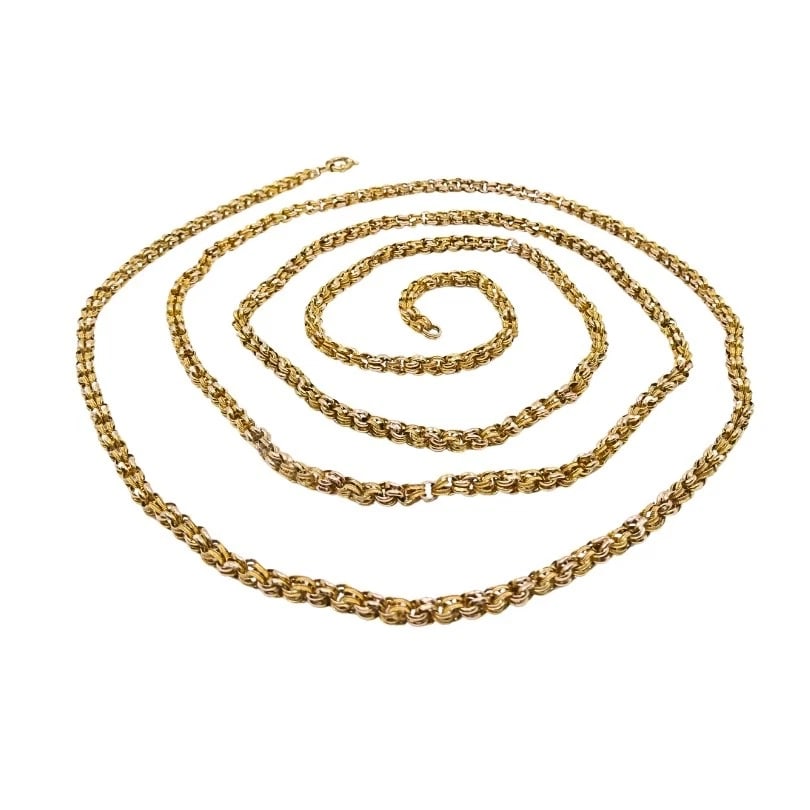 Victorian 10k Gold Textured Rope Link Long Chain Necklace - 5
