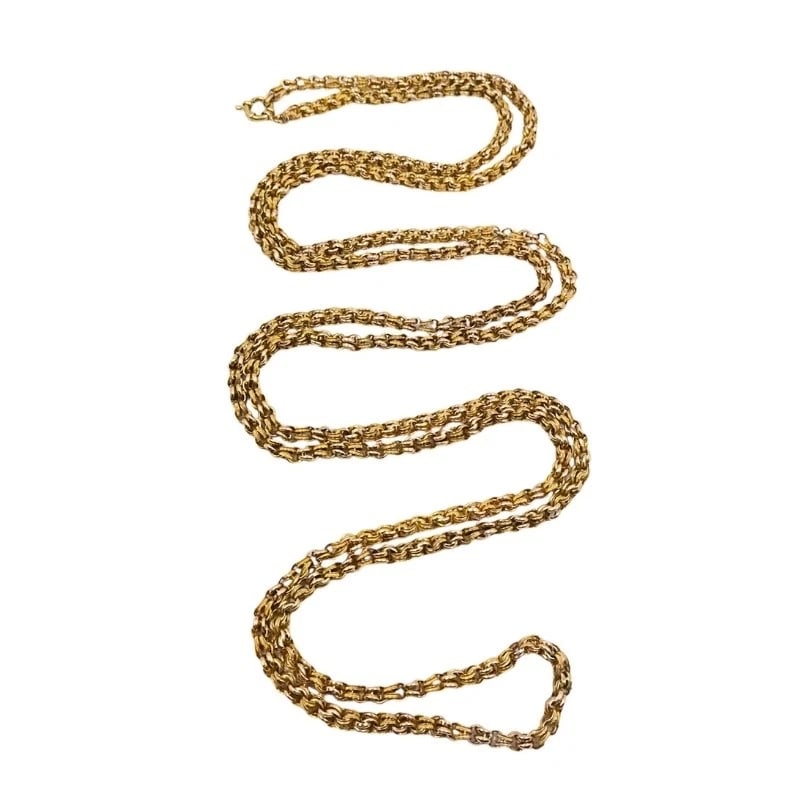 Victorian 10k Gold Textured Rope Link Long Chain Necklace - 7